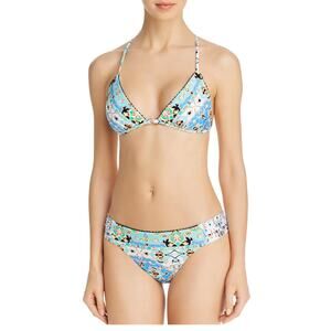 Nanette Lepore 2PC Bikini Blue Plunging Triangle Swimwear Top & Bottom 6 NWT